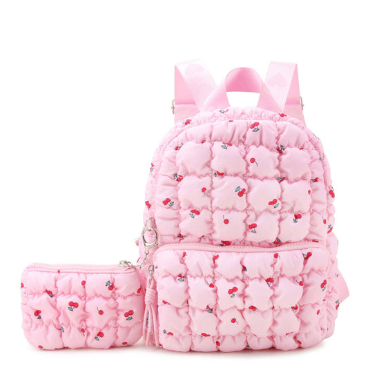 Quilted Scrunchies Cherry Printed Mini Backpack with Coin Purse