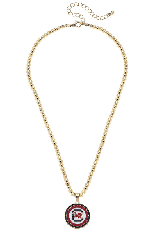 South Carolina Gamecocks Pave Disc Necklace in Shiny Gold