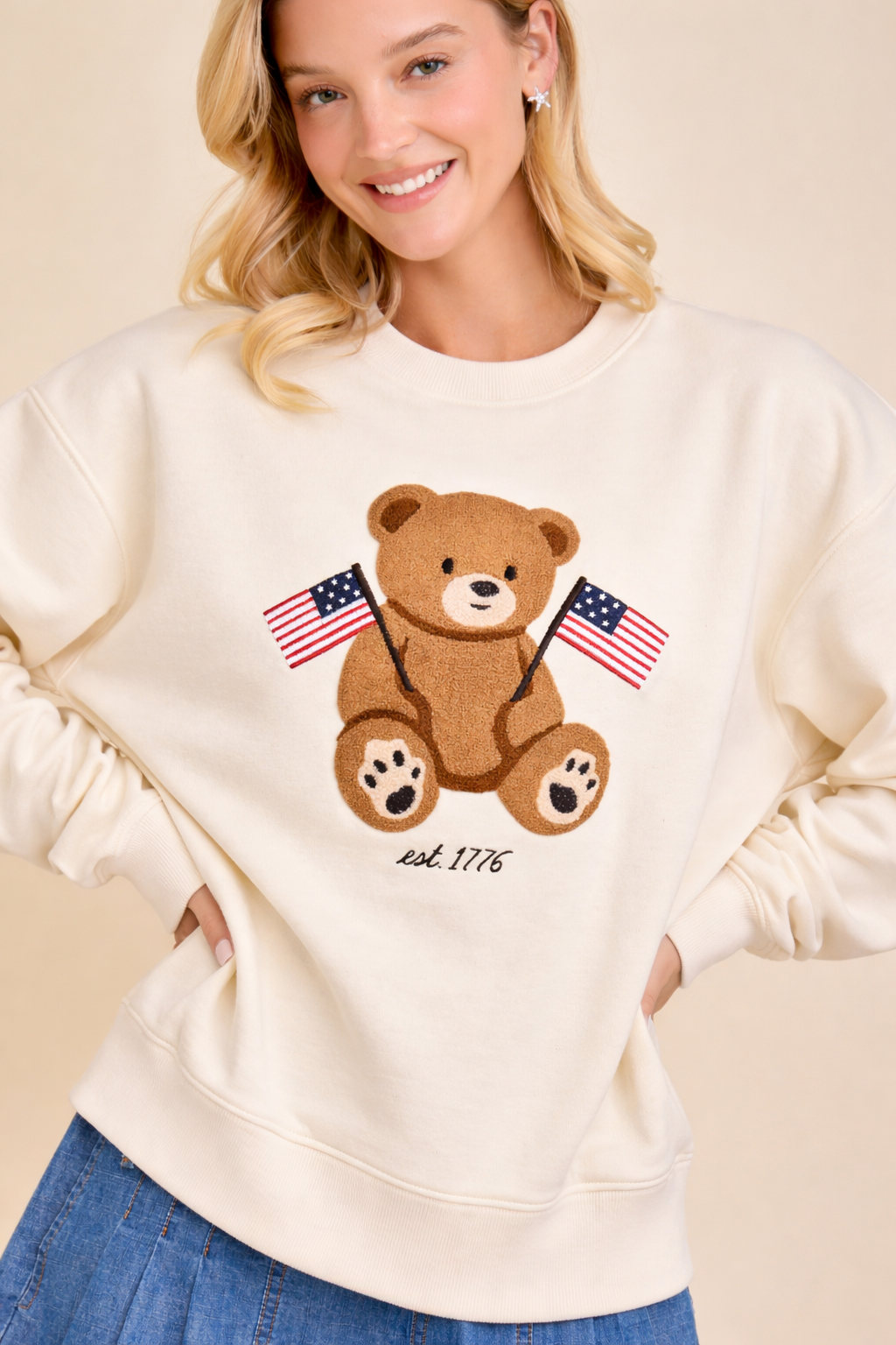 Patriotic Teddy Bear Embroidered Sweatshirt