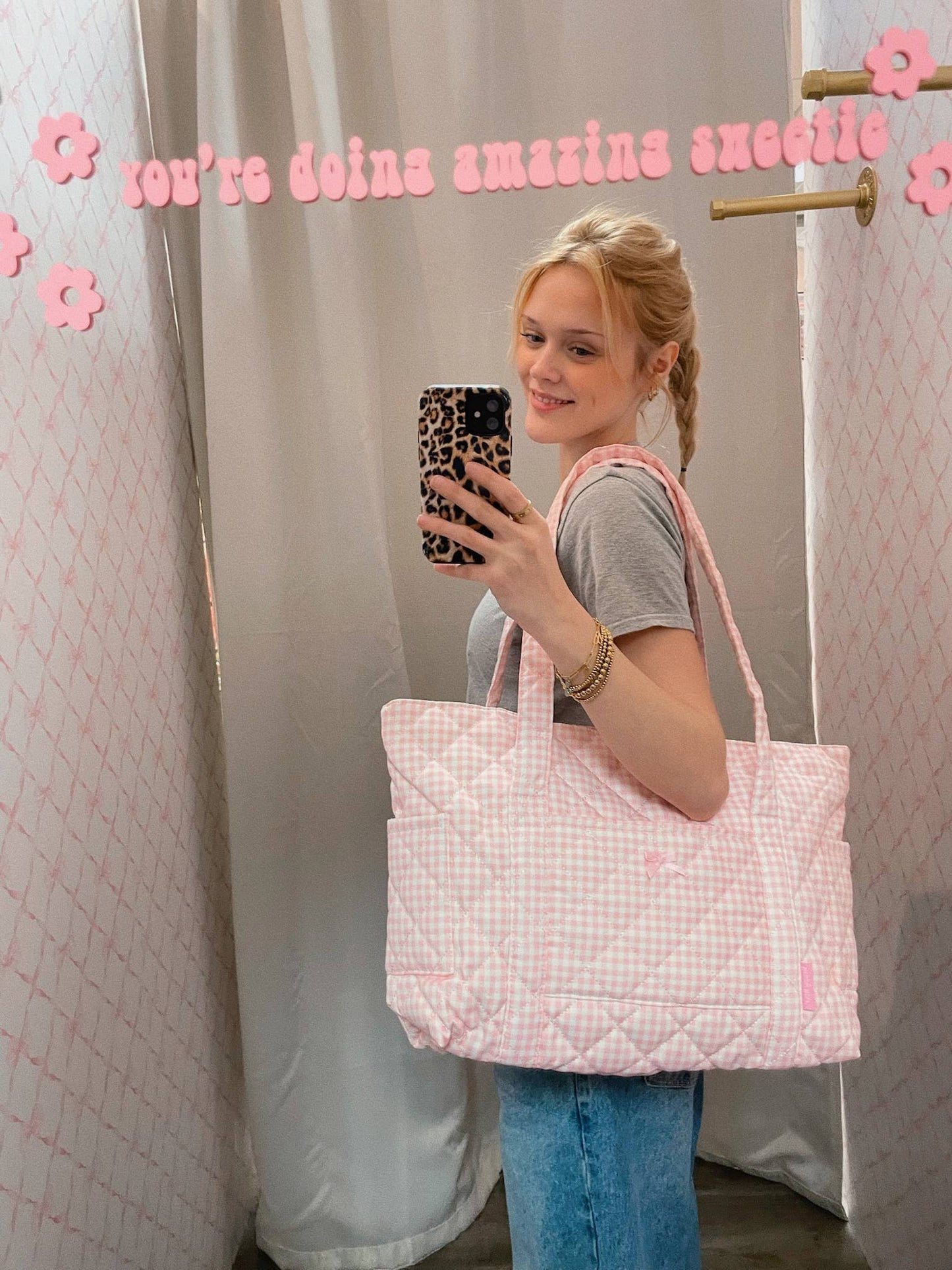Pink pilates Tote, gym bag, large pink tote bag