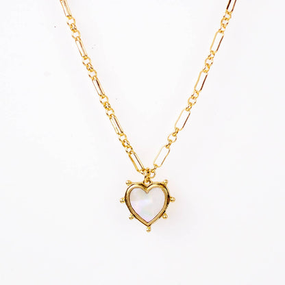 Alma Heart Necklace   White/Gold   16"