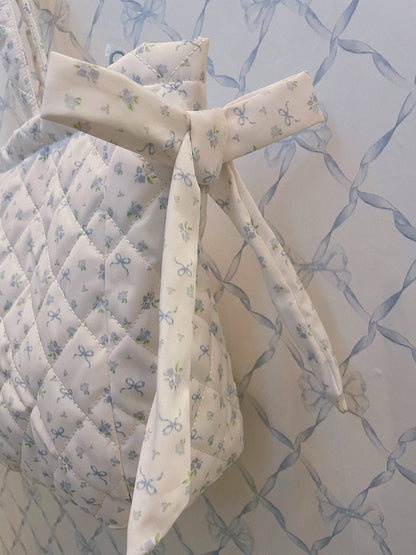 Large Blue Flower Print Bow Bag