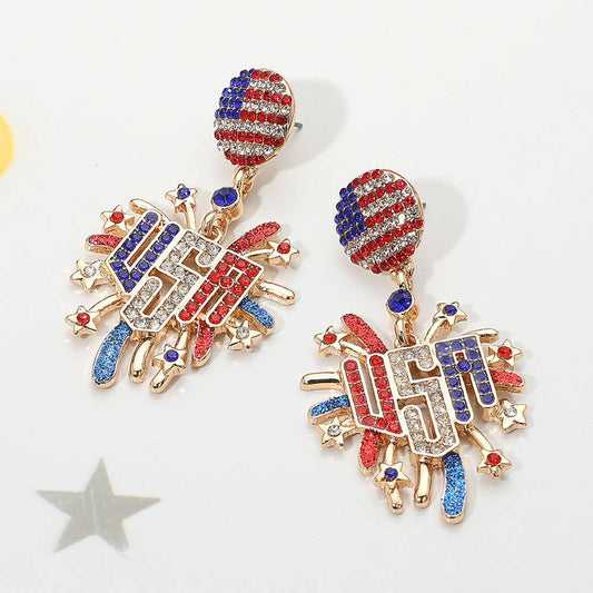 American USA Flag  Firework Dangle Earrings