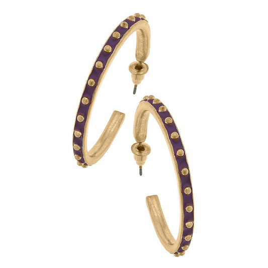 Aubrey Enamel Studded Metal Hoop Earrings