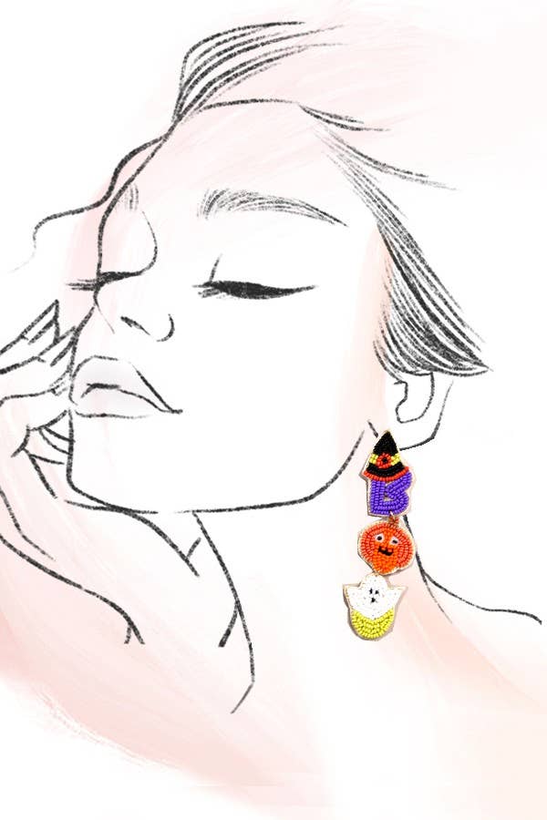HALLOWEEN BOO GHOST PUMPKIN BEADED DROP EARRINGS