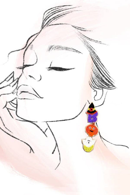 HALLOWEEN BOO GHOST PUMPKIN BEADED DROP EARRINGS