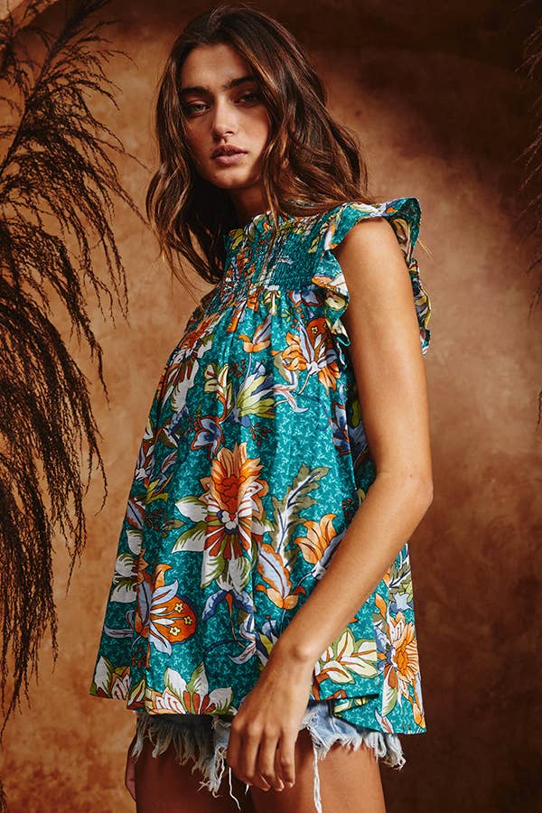 Ruffled Floral Print Top