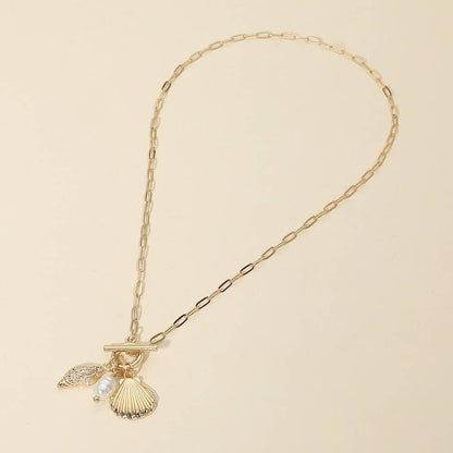 Seashell Pearl Paperclip Necklace