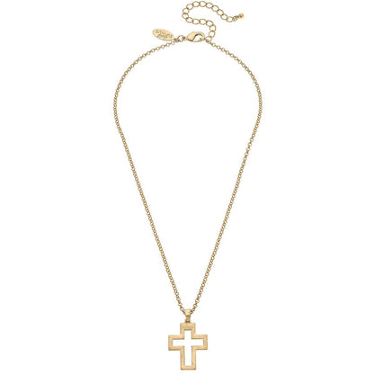 Charlotte Delicate Cross Pendant Necklace in Worn Gold