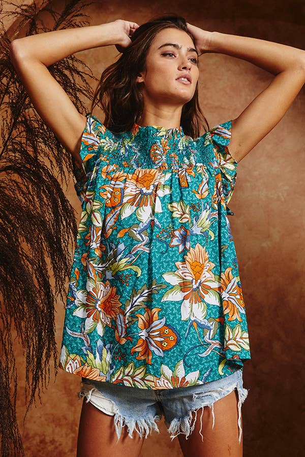 Ruffled Floral Print Top