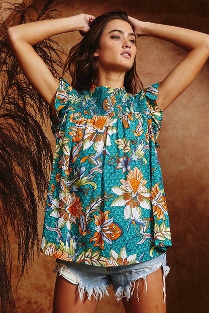 Ruffled Floral Print Top
