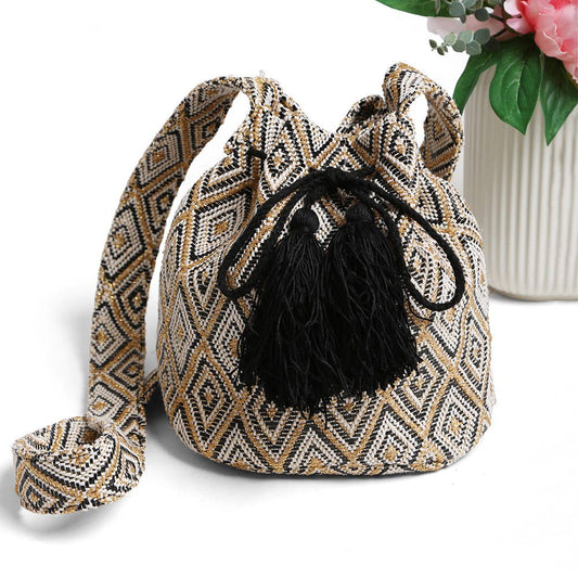 Boho Tribal Tassel Bucket Bag