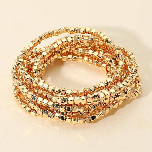 Metallic Beaded Stretch Multi Layered Bracelets