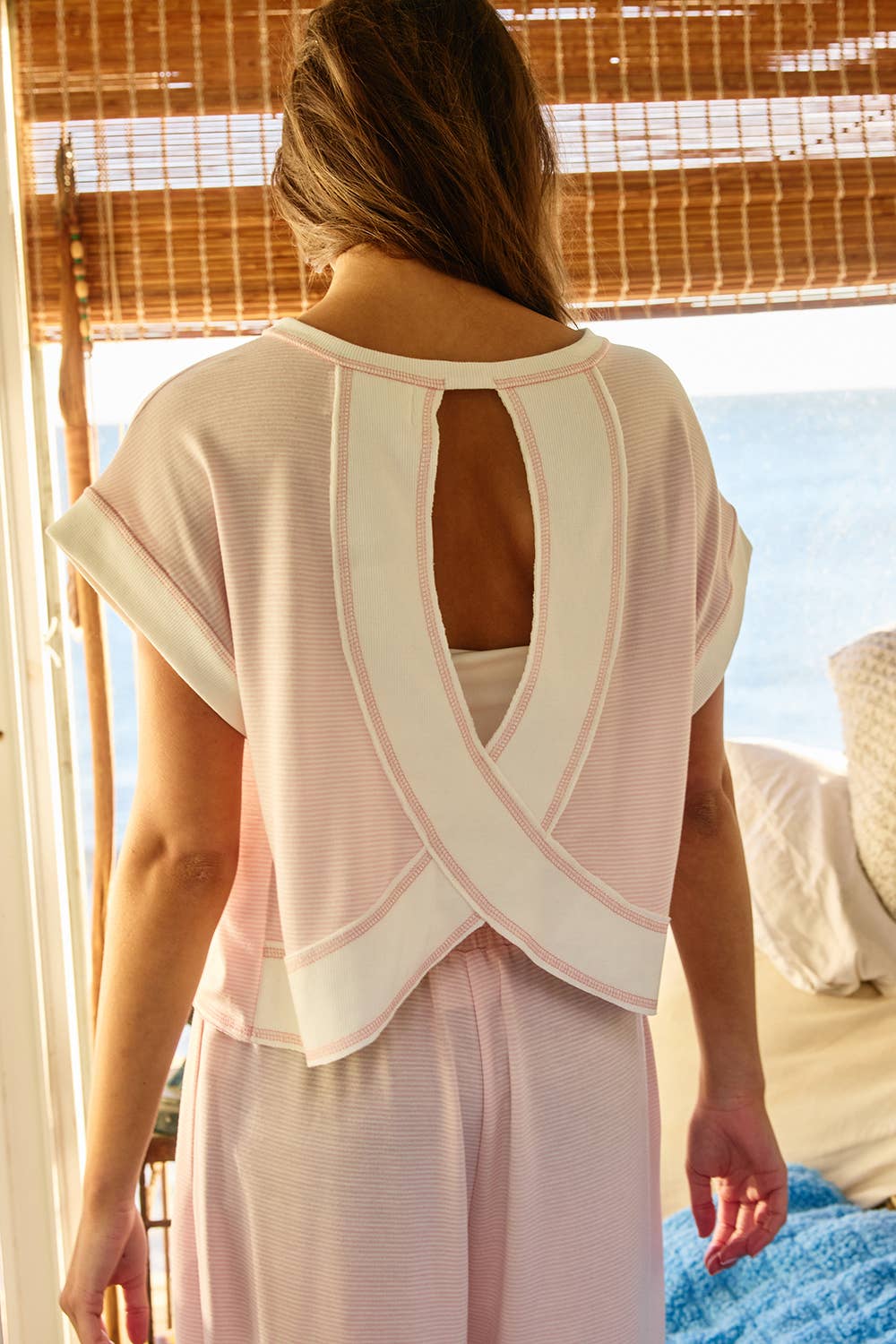 Open Back Stripe Crop Top