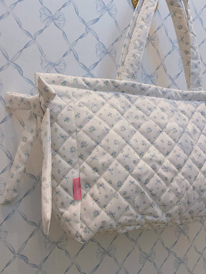 Large Blue Flower Print Bow Bag