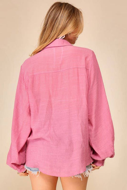 Poly Linen Button Down Top