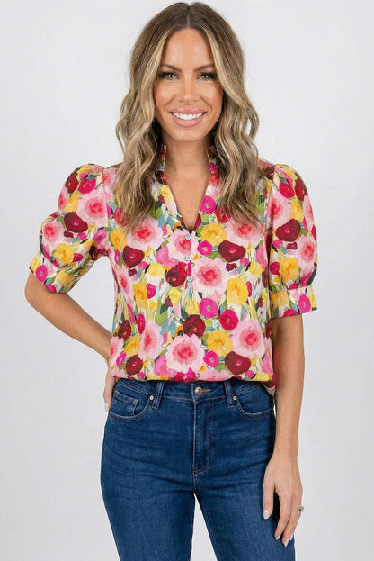 Flora V Neck Short Sleeve Blouse