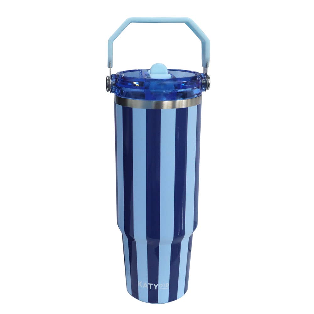 Blue and Navy Striped 30 Oz Tumbler