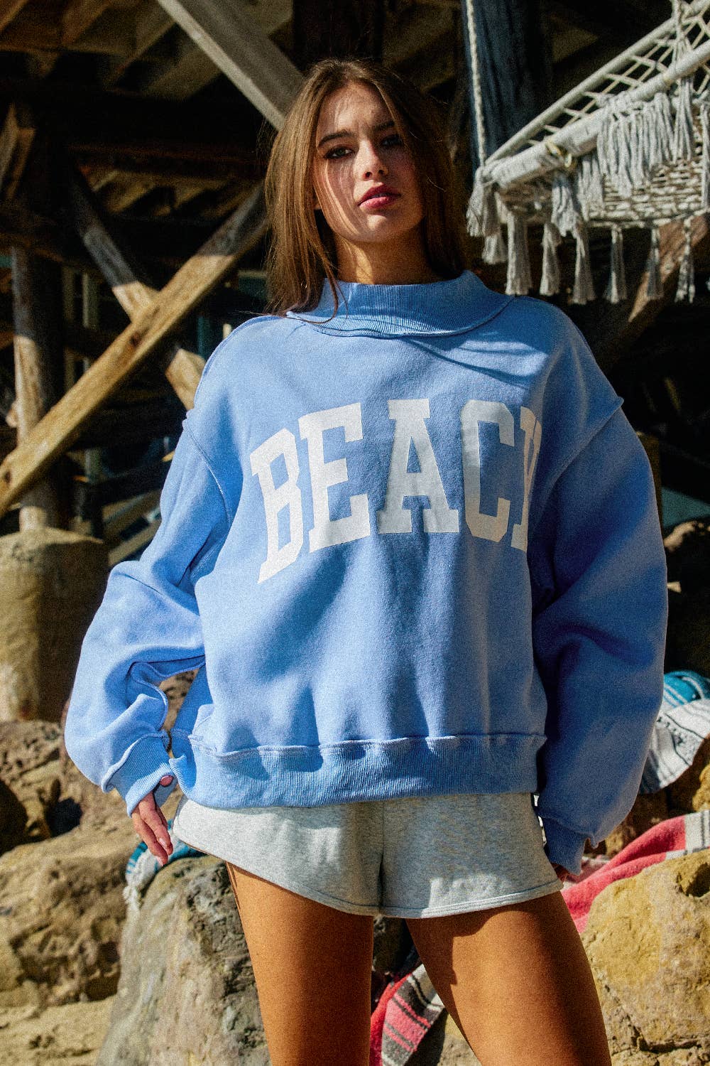 BEACH | LAKE Reversible Mock-neck Crop Sweatshirt