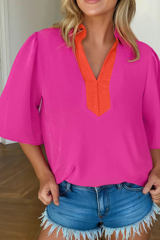 V Neck Colorblock Top