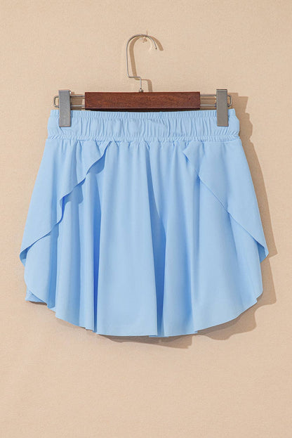 Solid Drawstring High Waist Skort
