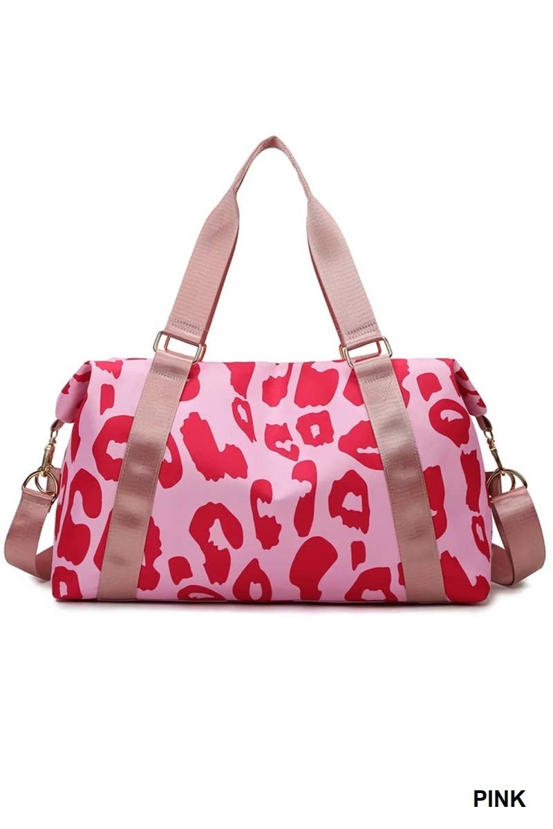 Leopard Print Large Weekend Travel Duffle Bag: PINK