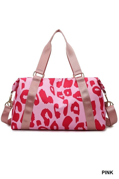 Leopard Print Large Weekend Travel Duffle Bag: PINK