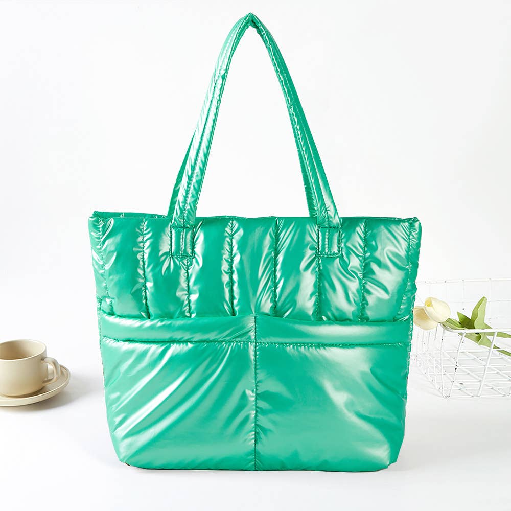 Solid Puffer Tote Lime Green