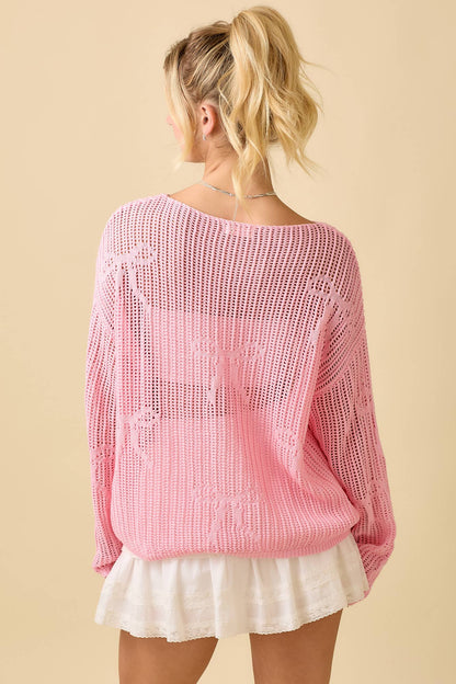 Pink Crochet Knit Top