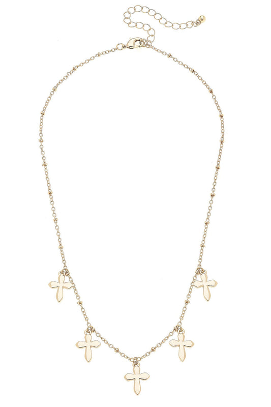 Delaney Delicate Cross Drip Necklace in Shiny Gold