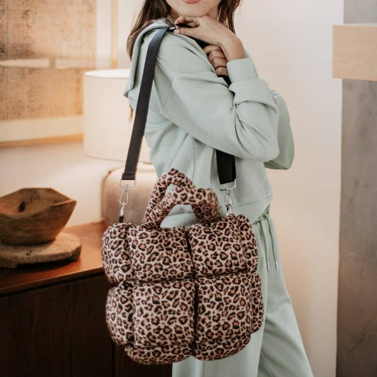 Brown Leopard Print Wholesale Mini Puffer Tote