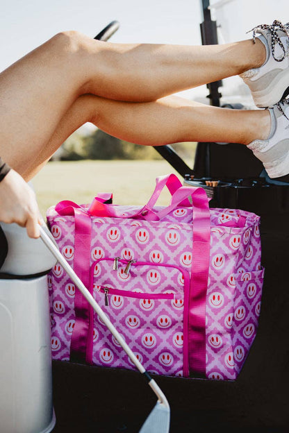Red Happy Face Pink Foldable Large Tote Bag