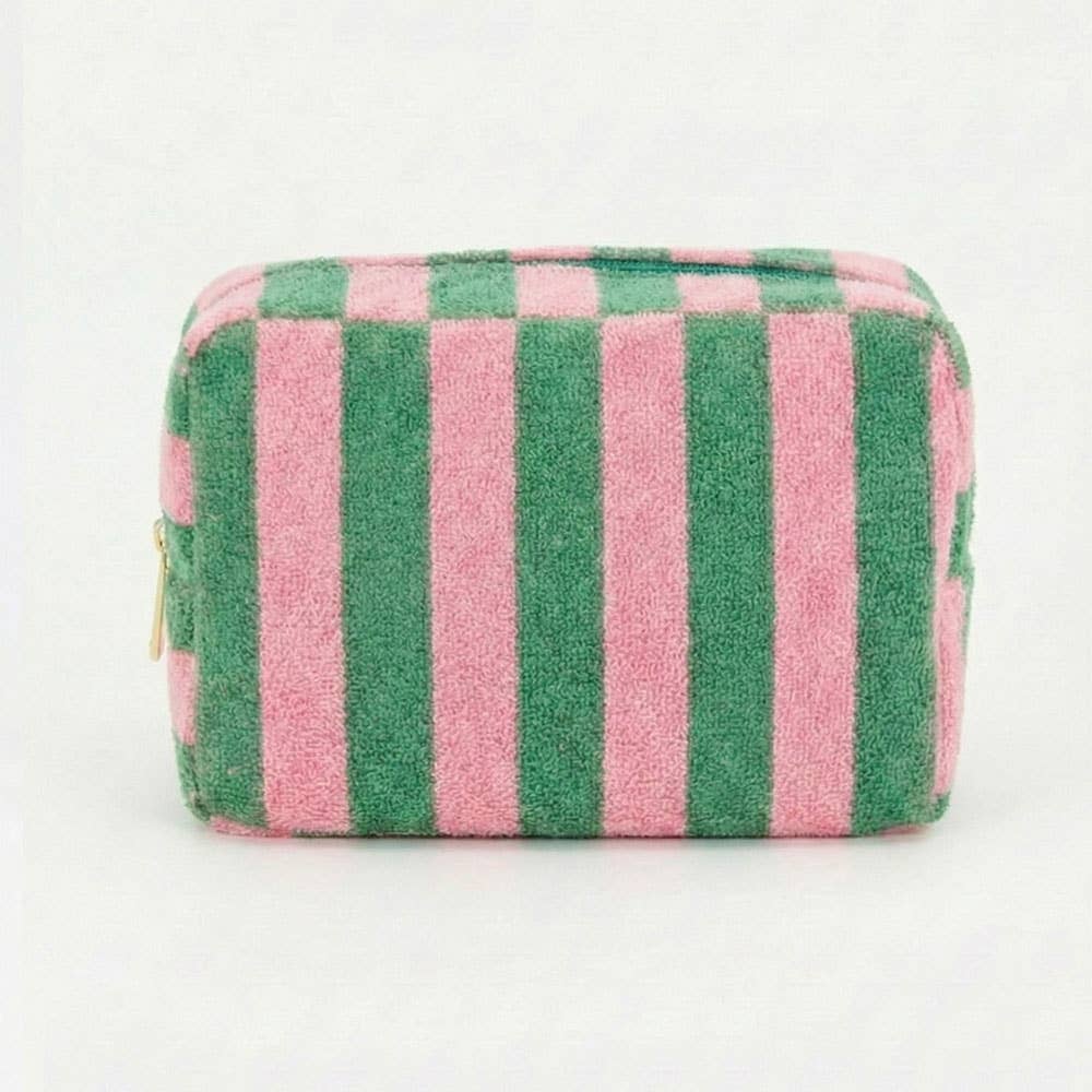 Striped Terry Cloth Cosmetic Pouch Bag