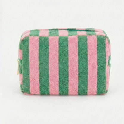 Striped Terry Cloth Cosmetic Pouch Bag