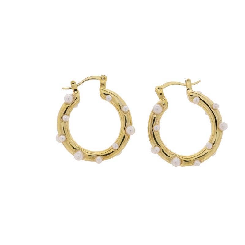 Gold, Pearl Hoop Earrings