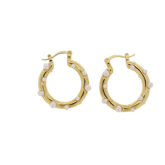 Gold, Pearl Hoop Earrings