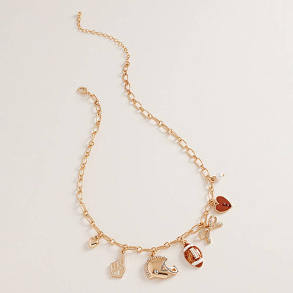 Football Bow Heart Pearl Charm Necklace