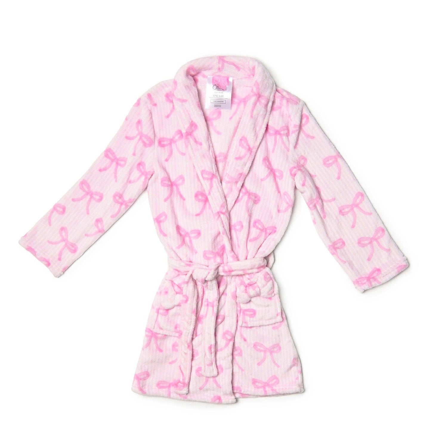 Fleece Striped Bow Printed Cozy Bathrobe