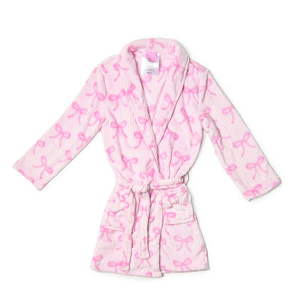 Fleece Striped Bow Printed Cozy Bathrobe