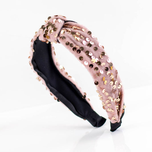 Sequin Knotted Headband   Rose Gold   One Size