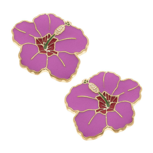 CANVAS Style Enamel Hibiscus Stud Earring in Pink