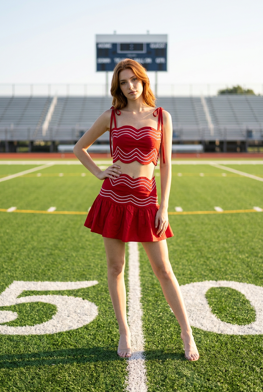 Ric Rac Trim Crop Top & Ruffle Skort Set