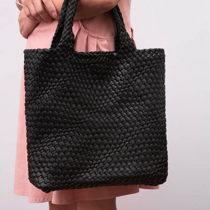 Faux Leather Braided Tote Bag w/Pouch