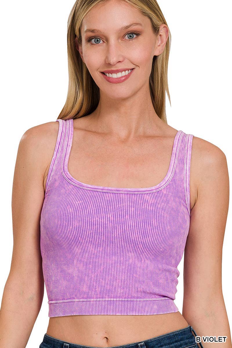 2 Way Neckline Washed Ribbed Tank Top