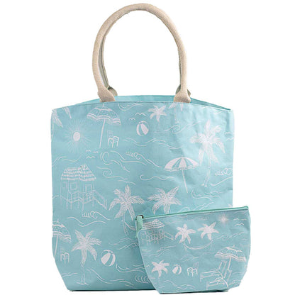 Sandy Point Tropic Tote   Aruba Blue/White   20x16.75x6.5