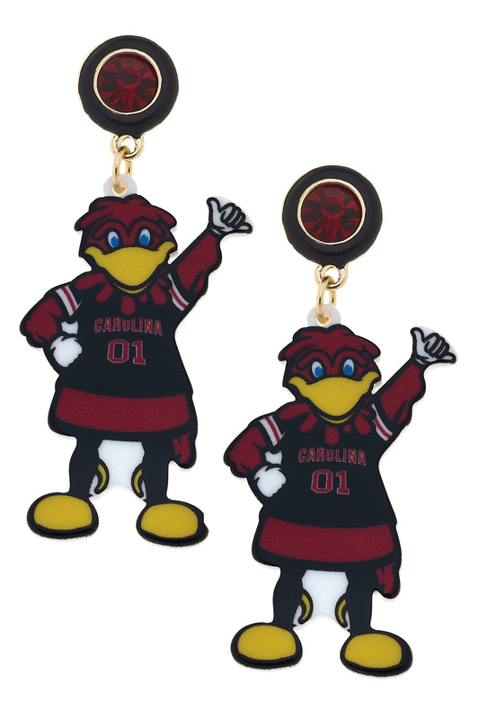 South Carolina Cocky Gamecock Resin Mascot Earrings