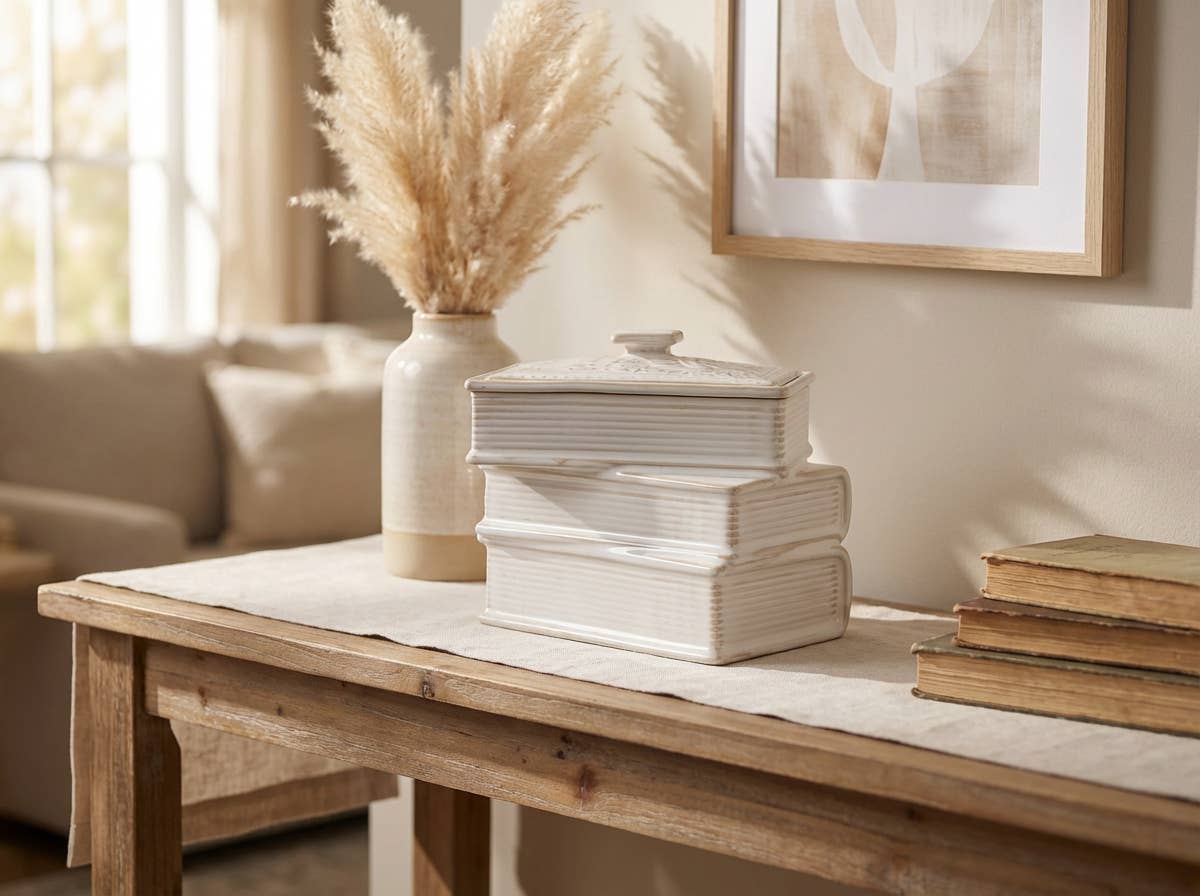 6.25" Ceramic Stacked Books Candle – Fresh Air (19 oz)