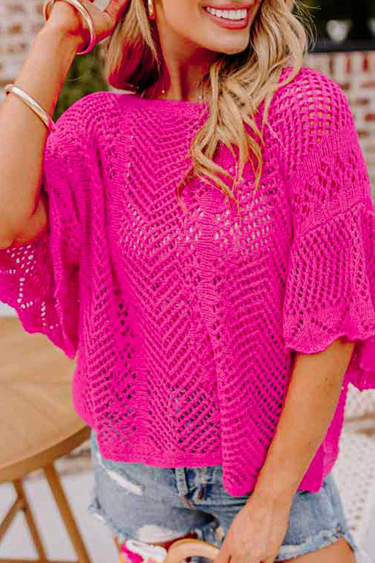 Knit Scallop Edge Short Sleeve Top