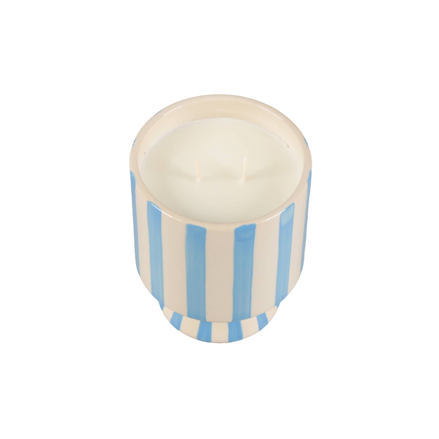 Blue Stripe Pedestal Glass Candle – Resort
