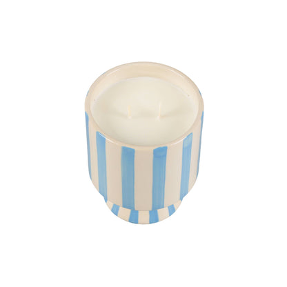 Blue Stripe Pedestal Glass Candle – Resort